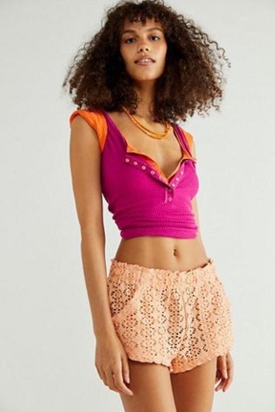 New Free People FP BEACH Crochete Love Shorts $38 LARGE Autumn Peach